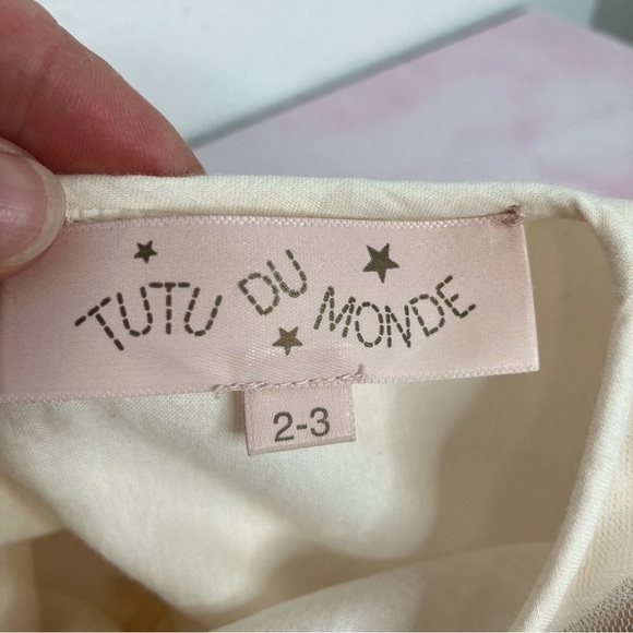 Tutu du Monde tulle dress long sleeve ivory w/‎ beaded purple flowers 2-3 years - Picture 4 of 8